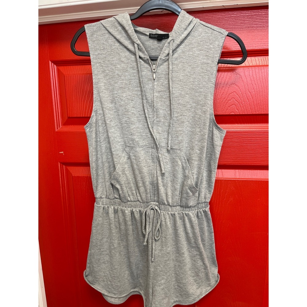 Bebop Heather Gray Sleeveless Hooded Romper Zip Front Medium
